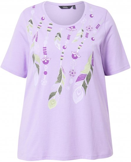 Ulla Popken Metallic Feather Short Sleeve Graphic Tee Lavender - Tricouri imprimate pentru femei - 