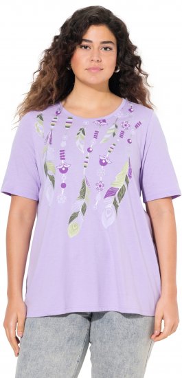 Ulla Popken Metallic Feather Short Sleeve Graphic Tee Lavender - Tricouri imprimate pentru femei - 
