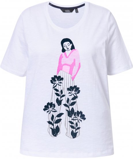 Ulla Popken Flocked Short Sleeve Graphic Tee Snow White - Tricouri imprimate pentru femei - 