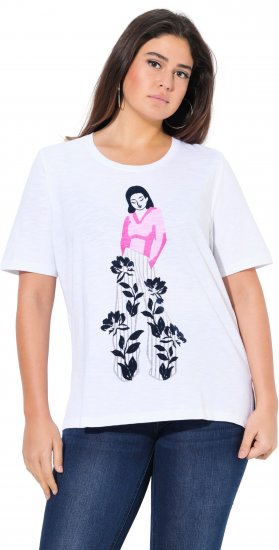 Ulla Popken Flocked Short Sleeve Graphic Tee Snow White - Tricouri imprimate pentru femei - 