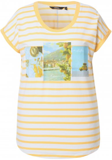 Ulla Popken Striped Short Sleeve Citrus Graphic Tee Sun Yellow - Tricouri imprimate pentru femei - 
