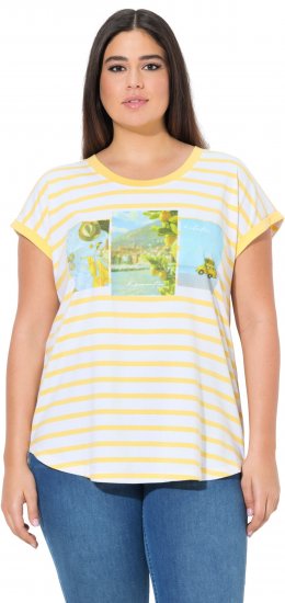 Ulla Popken Striped Short Sleeve Citrus Graphic Tee Sun Yellow - Tricouri imprimate pentru femei - 