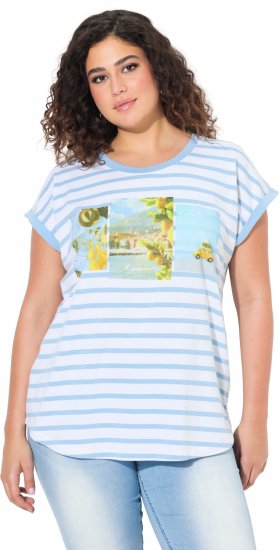 Ulla Popken Striped Short Sleeve Citrus Graphic Tee Light Blue - Tricouri imprimate pentru femei - 