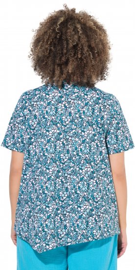 Ulla Popken Floral Pointed Hem Short Sleeve Tee Deep Aqua - Tricouri imprimate pentru femei - 