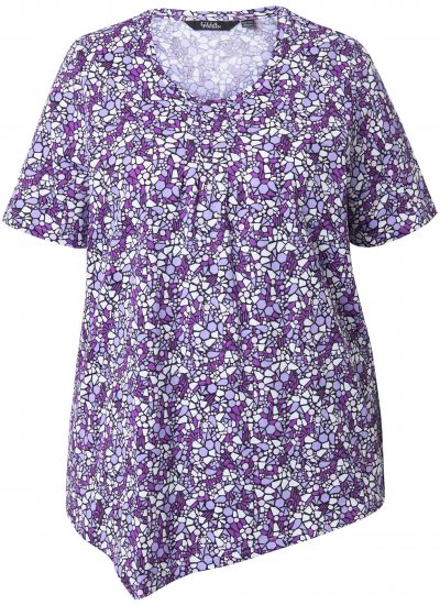 Ulla Popken Floral Pointed Hem Short Sleeve Tee Purple - Tricouri imprimate pentru femei - 