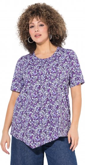 Ulla Popken Floral Pointed Hem Short Sleeve Tee Purple - Tricouri imprimate pentru femei - 