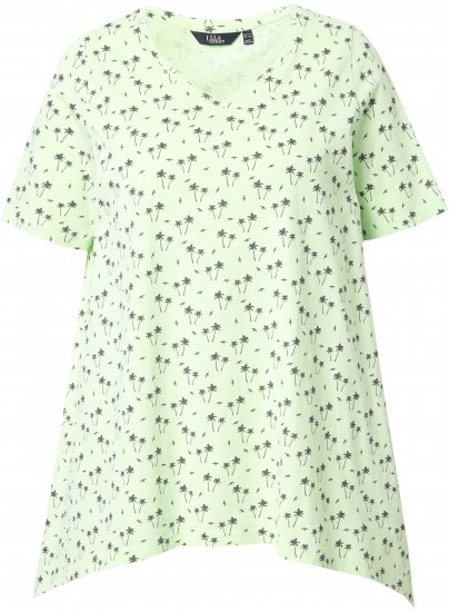 Ulla Popken Palm Tree Print Pointed Hem Tee Lett Lime - Tricouri imprimate pentru femei - 