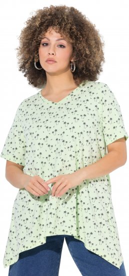 Ulla Popken Palm Tree Print Pointed Hem Tee Lett Lime - Tricouri imprimate pentru femei - 