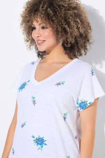 Ulla Popken Cross Stitch Short Sleeve Tee Snow White - Tricouri imprimate pentru femei - Tricouri cu imprimeu pentru femei