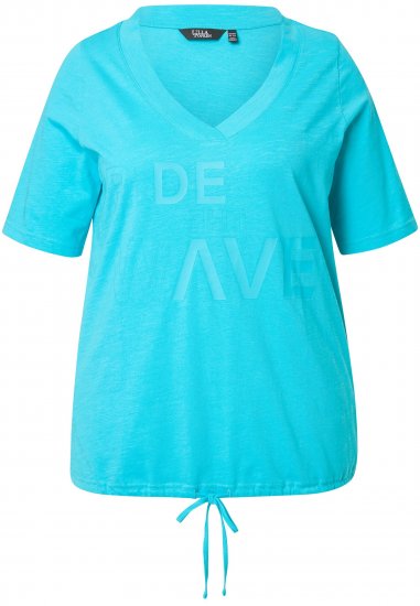 Ulla Popken Ride The Wave Short Sleeve V-Neck Graphic Tee Deep Aqua - Tricouri imprimate pentru femei - 