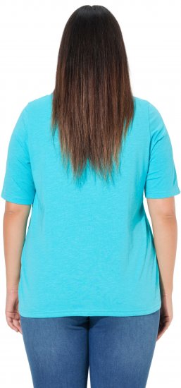Ulla Popken Ride The Wave Short Sleeve V-Neck Graphic Tee Deep Aqua - Tricouri imprimate pentru femei - 