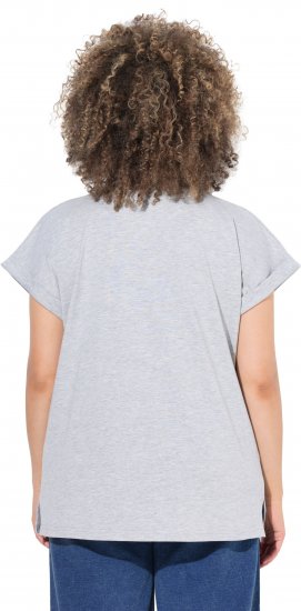 Ulla Popken Long Beach Lettering Cap Sleeve Tee Light Grey Melange - Tricouri imprimate pentru femei - 