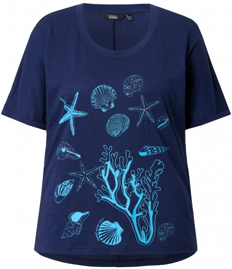 Ulla Popken Marine Print Short Sleeve Tee Ink Blue - Tricouri imprimate pentru femei - 