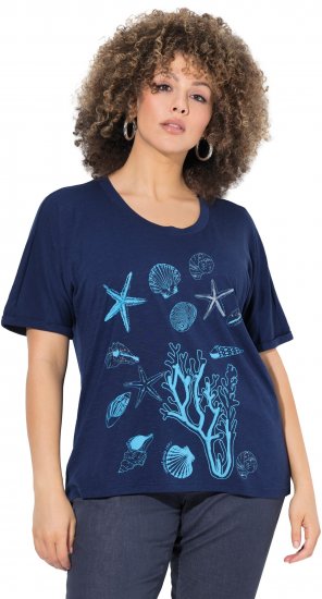 Ulla Popken Marine Print Short Sleeve Tee Ink Blue - Tricouri imprimate pentru femei - 