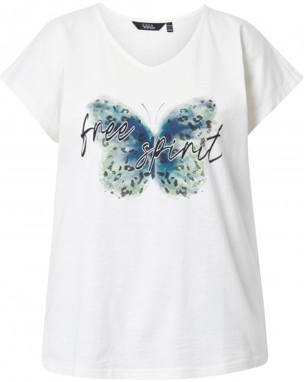 Ulla Popken Free Spirit Butterfly Cap Sleeve Graphic Tee Off-White - Tricouri imprimate pentru femei - 
