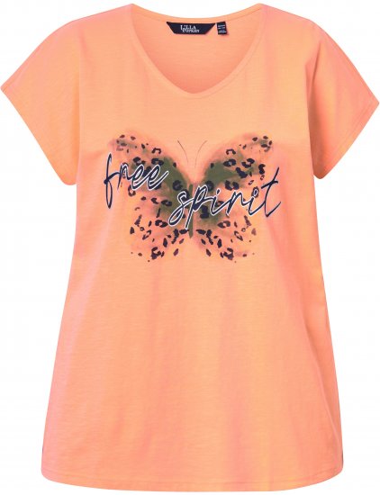 Ulla Popken Free Spirit Butterfly Cap Sleeve Graphic Tee Coral - Tricouri imprimate pentru femei - 