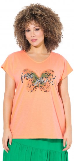 Ulla Popken Free Spirit Butterfly Cap Sleeve Graphic Tee Coral - Tricouri imprimate pentru femei - 