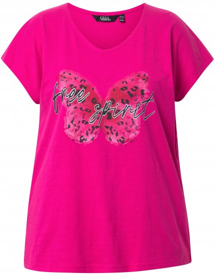 Ulla Popken Free Spirit Butterfly Cap Sleeve Graphic Tee Magenta Pink - Tricouri imprimate pentru femei - 