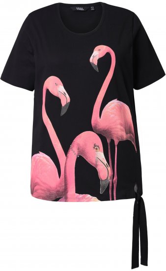 Ulla Popken Flamingo Short Sleeve Graphic Tee Black - Tricouri imprimate pentru femei - 