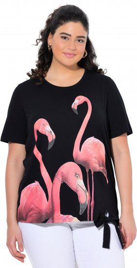 Ulla Popken Flamingo Short Sleeve Graphic Tee Black - Tricouri imprimate pentru femei - 
