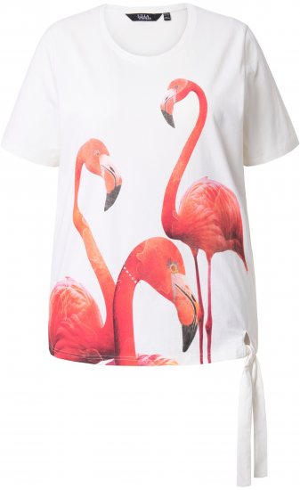 Ulla Popken Flamingo Short Sleeve Graphic Tee Off-White - Tricouri imprimate pentru femei - 