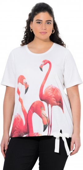 Ulla Popken Flamingo Short Sleeve Graphic Tee Off-White - Tricouri imprimate pentru femei - 