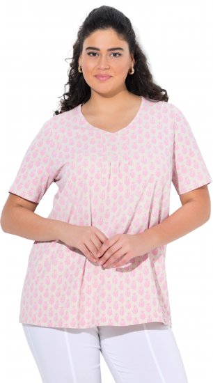 Ulla Popken Cactus Print Short Sleeve V-Neck Tee Pink - Tricouri imprimate pentru femei - 