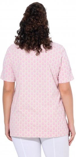 Ulla Popken Cactus Print Short Sleeve V-Neck Tee Pink - Tricouri imprimate pentru femei - 