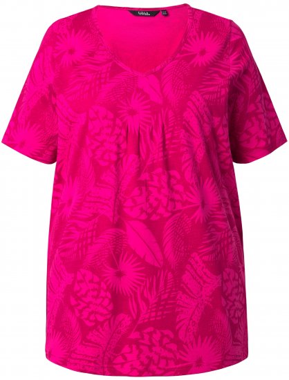 Ulla Popken Feather Print Short Sleeve V-Neck Tee Berry - Tricouri imprimate pentru femei - 