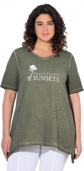 Ulla Popken Sunset Lettering Short Sleeve Graphic Tee Olive - Tricouri imprimate pentru femei - 