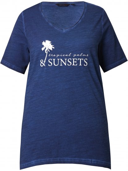 Ulla Popken Sunset Lettering Short Sleeve Graphic Tee Ink Blue - Tricouri imprimate pentru femei - 