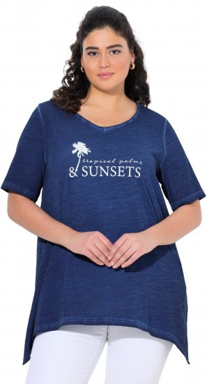 Ulla Popken Sunset Lettering Short Sleeve Graphic Tee Ink Blue - Tricouri imprimate pentru femei - 