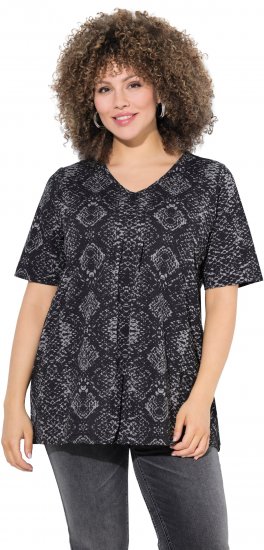Ulla Popken Snake Print V-Neck Tee Graphite Grey - Tricouri imprimate pentru femei - 
