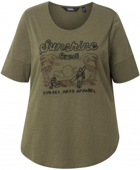 Ulla Popken Beaded Short Sleeve Graphic Tee Olive - Tricouri imprimate pentru femei - 