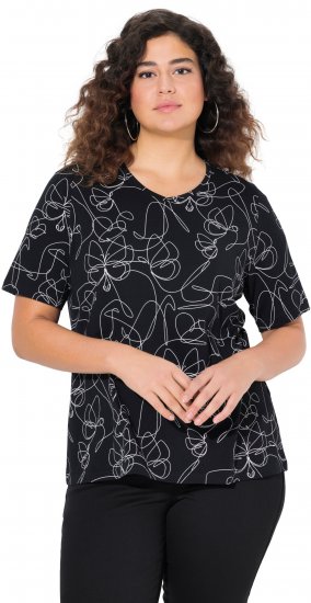 Ulla Popken Abstract Animal Print Short Sleeve Tee Black - Tricouri imprimate pentru femei - 