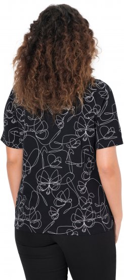 Ulla Popken Abstract Animal Print Short Sleeve Tee Black - Tricouri imprimate pentru femei - 