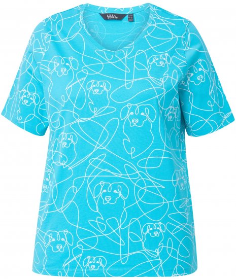Ulla Popken Abstract Animal Print Short Sleeve Tee Deep Aqua - Tricouri imprimate pentru femei - 