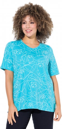 Ulla Popken Abstract Animal Print Short Sleeve Tee Deep Aqua - Tricouri imprimate pentru femei - 