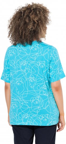Ulla Popken Abstract Animal Print Short Sleeve Tee Deep Aqua - Tricouri imprimate pentru femei - 
