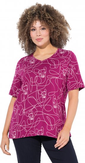 Ulla Popken Abstract Animal Print Short Sleeve Tee Magnolia Red - Tricouri imprimate pentru femei - 