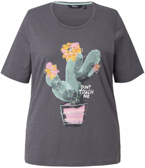Ulla Popken Cactus Short Sleeve Graphic Tee Graphite Grey - Tricouri imprimate pentru femei - 