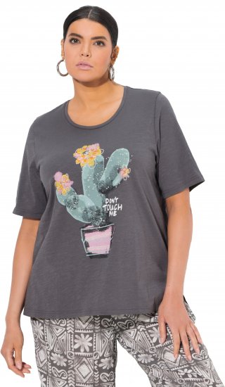 Ulla Popken Cactus Short Sleeve Graphic Tee Graphite Grey - Tricouri imprimate pentru femei - 