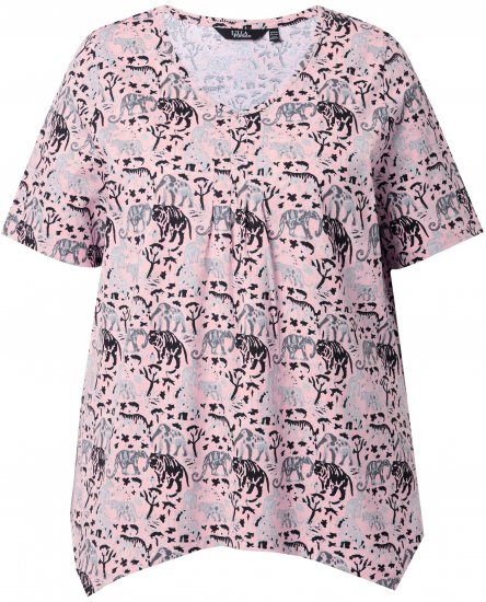 Ulla Popken Half-sleeve A-line V-neck Pointed Hem Animal Pattern T-shirt Pastel Rose - Tricouri imprimate pentru femei - 