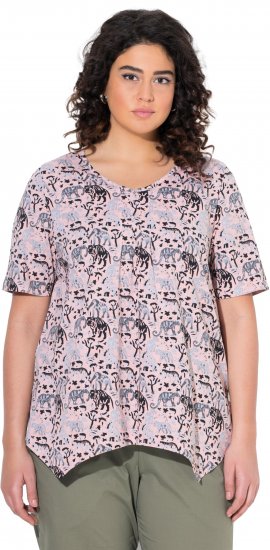 Ulla Popken Half-sleeve A-line V-neck Pointed Hem Animal Pattern T-shirt Pastel Rose - Tricouri imprimate pentru femei - 