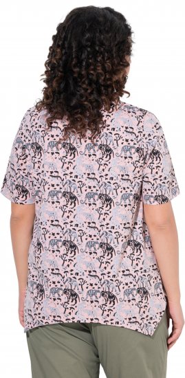 Ulla Popken Half-sleeve A-line V-neck Pointed Hem Animal Pattern T-shirt Pastel Rose - Tricouri imprimate pentru femei - 