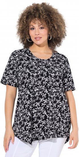 Ulla Popken Bow Print Short Sleeve Pointed Hem Tee Black - Tricouri imprimate pentru femei - 