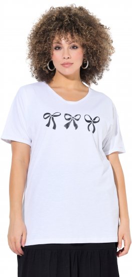 Ulla Popken Bow Short Sleeve Graphic Tee Snow White - Tricouri imprimate pentru femei - 