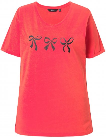 Ulla Popken Bow Short Sleeve Graphic Tee Light Red - Tricouri imprimate pentru femei - 