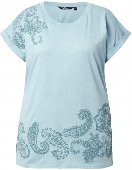 Ulla Popken Textured Paisley Motif Cap Sleeve Tee Light Moss Green - Tricouri imprimate pentru femei - 
