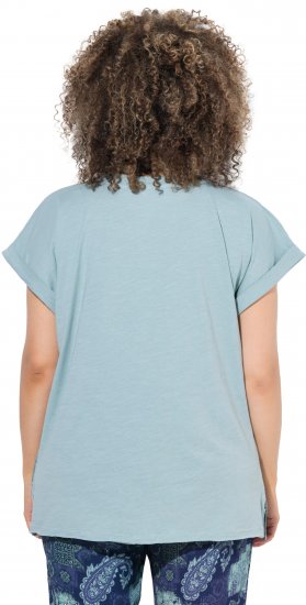 Ulla Popken Textured Paisley Motif Cap Sleeve Tee Light Moss Green - Tricouri imprimate pentru femei - 